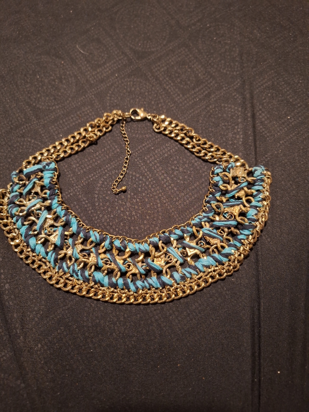 Gold-Tone Braided Blue Statement Necklace - Women Jewelry